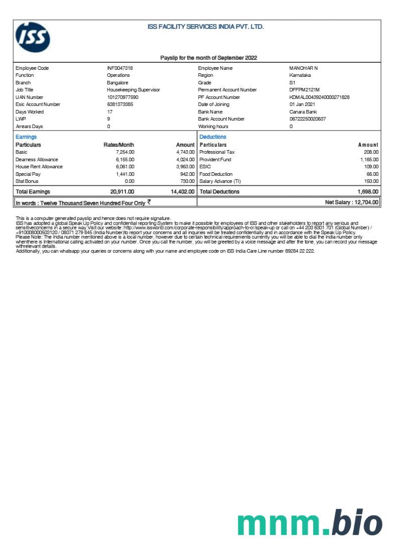 Szablon arkusza rozliczeniowego ISS facility services India w formatach Word i PDF